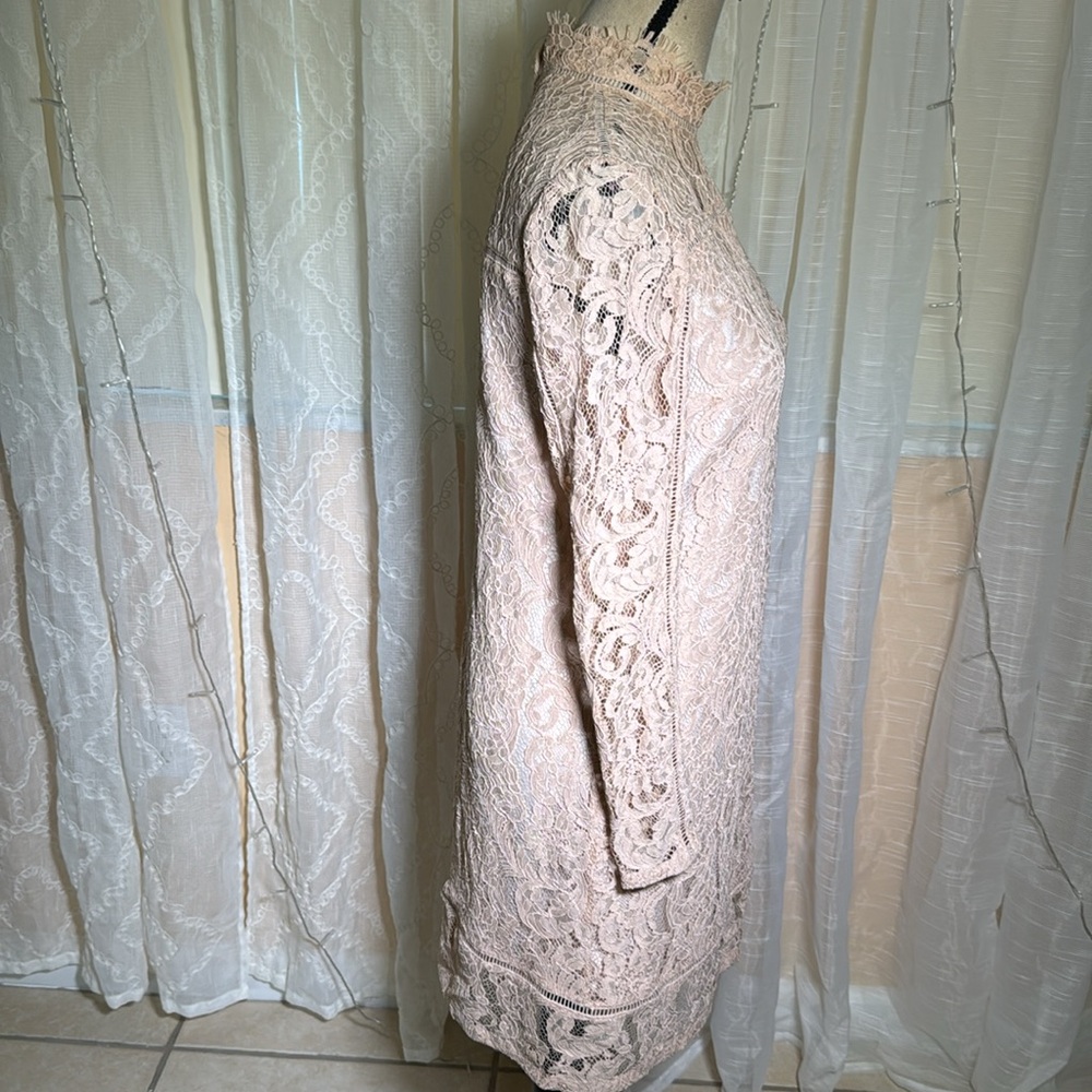 Reiss Cream Sheath Dress with Mandarin Collar and Bishop Sleeves,6 - Picture 4 of 8